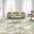 12x15 Area Rug Living Room: Washable Large Abstract Soft Green Rug Stain - Image 5