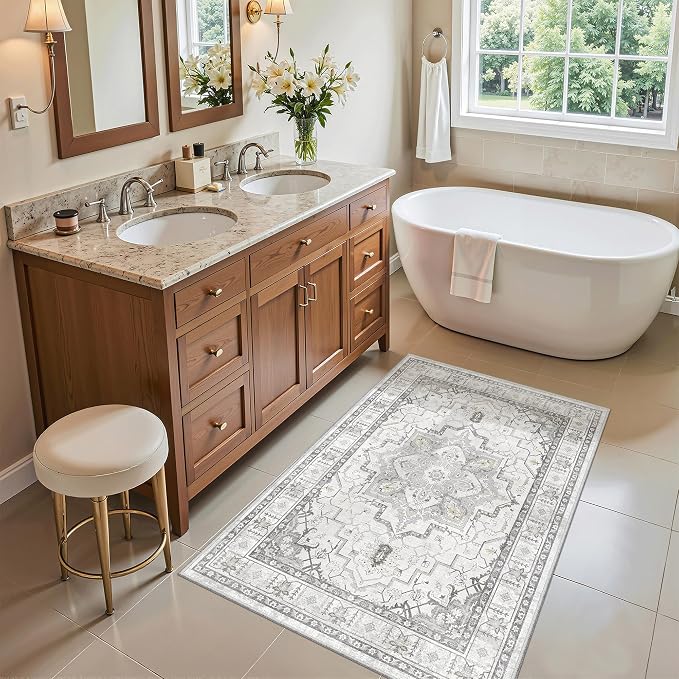 Madane Washable Area Rug 2x3, Small Entryway Rug Non-Slip Vintage Door Mat - Image 4