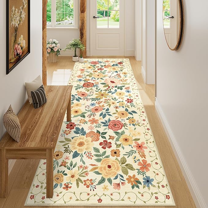 DUKINO 3x8 Washable Runner Rug, Non Slip Soft Floral Hallway Runner Rug - Image 5
