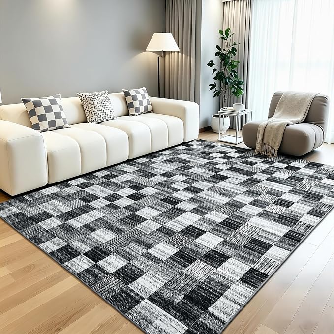 Terrug Black and White Checkered Rug by TerrugHomeDecor
