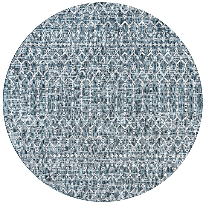 JONATHAN Y Moroccan Geometric Indoor Outdoor Round Area Rug 8 Ft Teal/Gray - Image 9