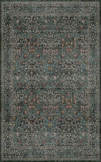 Washable Vintage 5x8 Living Room Rug, Dark Green Floral Area Rug - Image 3