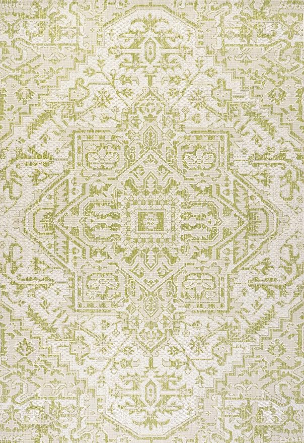 JONATHAN Y Boho Medallion Indoor Outdoor Area Rug 3X5 Cream/Green, Estrella - Image 9