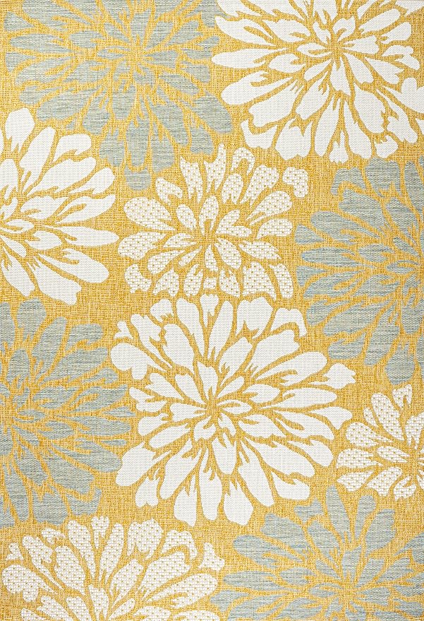 JONATHAN Y Floral Textured Weave Indoor Outdoor Area Rug 4X6 Yellow/Cream - Image 8