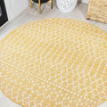 JONATHAN Y Moroccan Geometric Indoor Outdoor Round Area Rug 5 Ft Yellow/Cream by JONATHANY