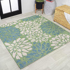 JONATHAN Y Floral Textured Weave Indoor Outdoor Square Area Rug 4X4 Cream/Green by JONATHANY