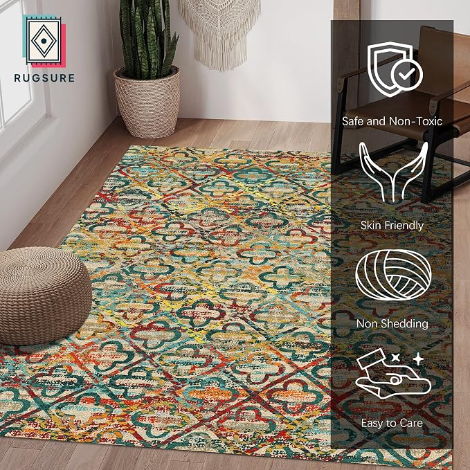RUGSURE Washable Area Rugs, Pet & Child Friendly, Vibrant Colors Rugs - Image 2