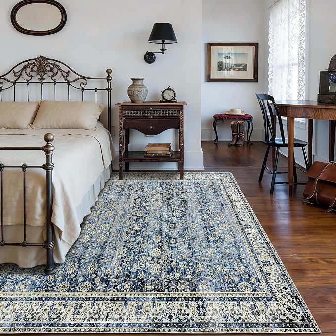 Blue Distressed Carpet Multi Rug Kitchen Living Room Bedroom Dining Room - Image 2