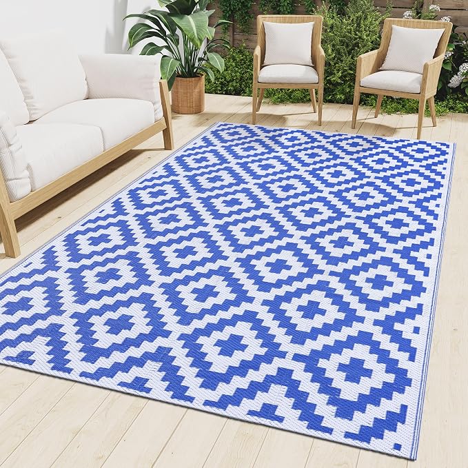 Smiry Waterproof Outdoor Rug 10X14 ft, Reversible Plastic Straw Patio Camping by Smiry