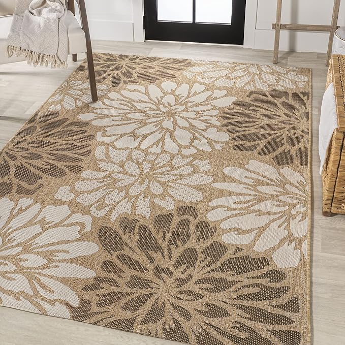 JONATHAN Y Floral Textured Weave Indoor Outdoor Area Rug 4X6 Brown/Cream - Image 3