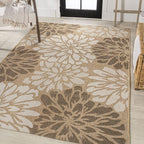JONATHAN Y Floral Textured Weave Indoor Outdoor Area Rug 4X6 Brown/Cream - Image 3