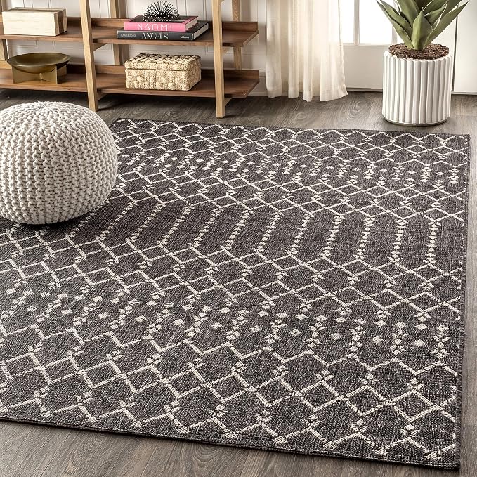 JONATHAN Y Moroccan Geometric Indoor Outdoor Area Rug 3X5 Black/Gray, Ourika - Image 4