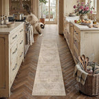 2x8 Washable Neutral Runner Rug Beige Vintage Hallway Kitchen Carpet Non-Slip by WondRg