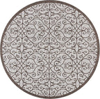 JONATHAN Y Vintage Filigree Indoor Outdoor Round Area Rug 9 Ft Taupe/Espresso - Image 9