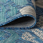 JONATHAN Y Floral Textured Weave Indoor Outdoor Round Area Rug 8 Ft Navy/Aqua - Image 5