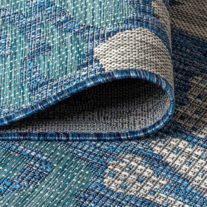 JONATHAN Y Floral Textured Weave Indoor Outdoor Round Area Rug 8 Ft Navy/Aqua - Image 5