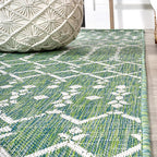 JONATHAN Y Moroccan Geometric Indoor Outdoor Runner Rug 2X8 Green/Cream - Image 6