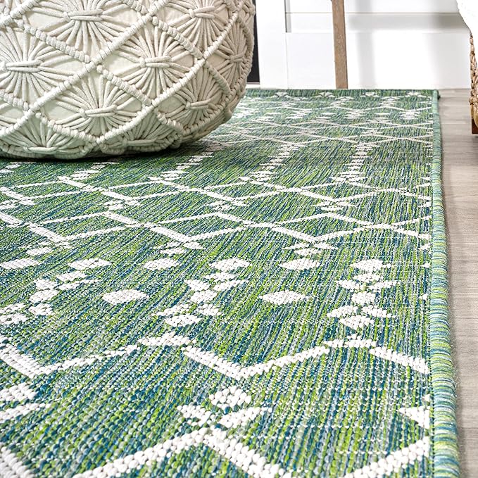 JONATHAN Y Moroccan Geometric Indoor Outdoor Runner Rug 2X8 Green/Cream - Image 6