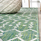 JONATHAN Y Moroccan Geometric Indoor Outdoor Square Area Rug 5X5 Green/Cream - Image 6