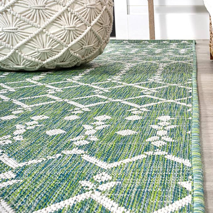 JONATHAN Y Moroccan Geometric Indoor Outdoor Square Area Rug 5X5 Green/Cream - Image 6