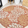 JONATHAN Y Floral Textured Weave Indoor Outdoor Round Area Rug 5 Ft Orange/Cream by JONATHANY