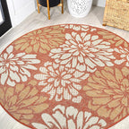 JONATHAN Y Floral Textured Weave Indoor Outdoor Round Area Rug 5 Ft Orange/Cream by JONATHANY