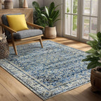 Machine Washable Area Rugs 4x6 Blue Low Pile Soft Carpet by BILEEHOME