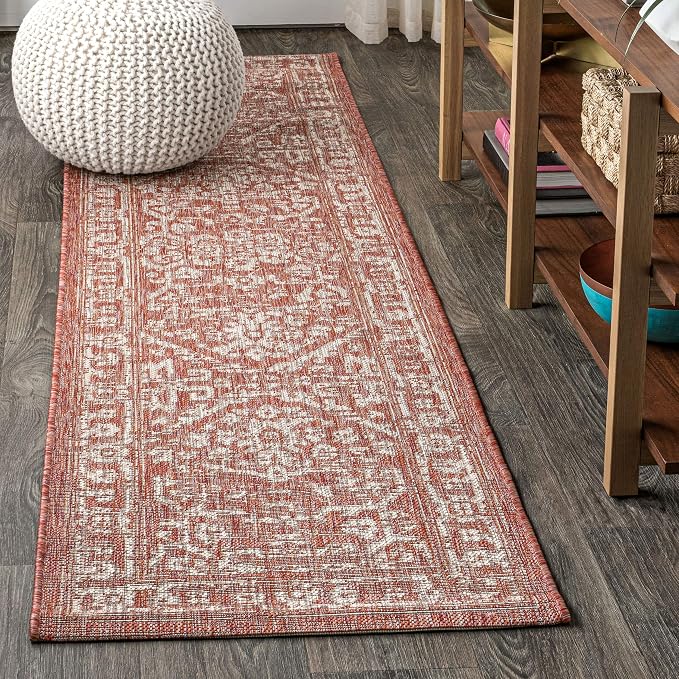 JONATHAN Y Boho Medallion Indoor Outdoor Runner Rug 2X10 Red/Taupe, Malta by JONATHANY