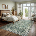 Dark Green Area Rugs 8x10 for Living Room Washable Non Slip Low Pile Blue and - Image 5