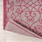 JONATHAN Y Vintage Filigree Indoor Outdoor Area Rug 5X8 Light Gray/Fuchsia - Image 5