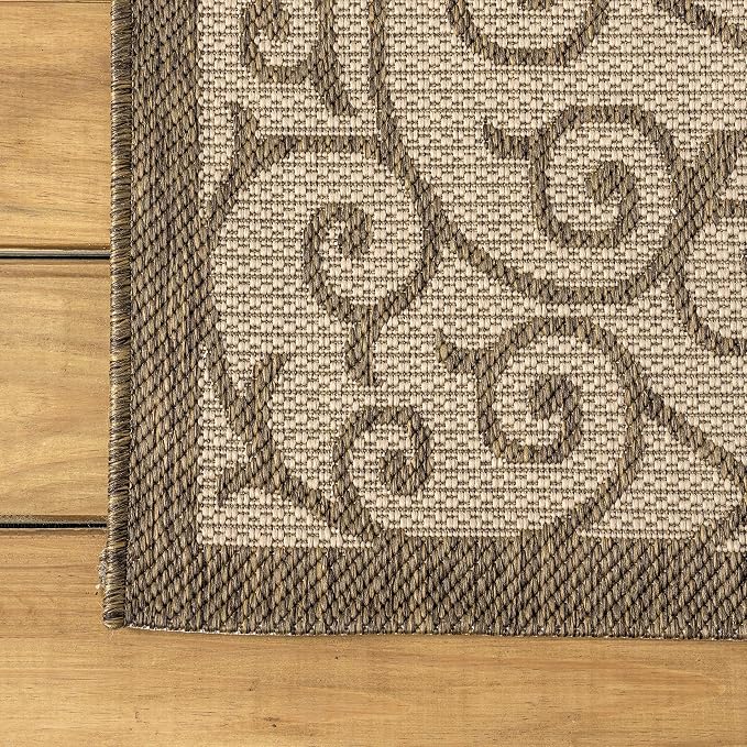 JONATHAN Y Vintage Filigree Indoor Outdoor Round Area Rug 5 Ft Beige/Brown - Image 7