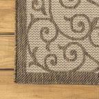 JONATHAN Y Vintage Filigree Indoor Outdoor Round Area Rug 8 Ft Beige/Brown - Image 7