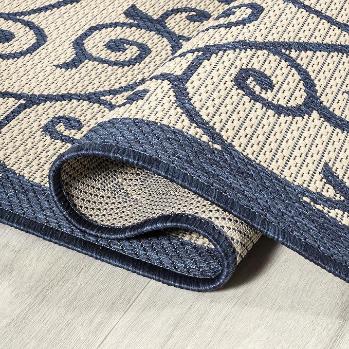 JONATHAN Y Vintage Filigree Indoor Outdoor Runner Rug 2X8 Navy/Beige, Madrid - Image 5