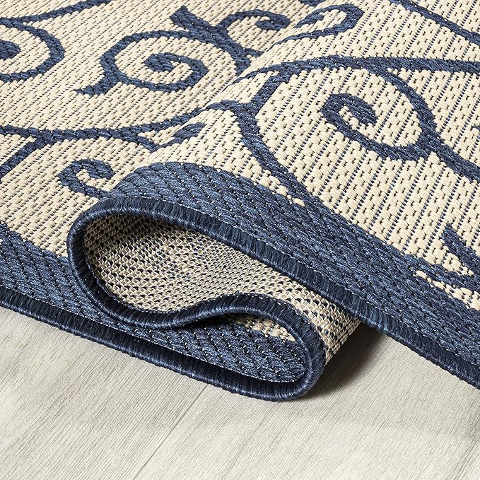 JONATHAN Y Vintage Filigree Indoor Outdoor Area Rug 8X10 Navy/Beige, Madrid - Image 5