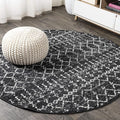 JONATHAN Y Boho Vintage Diamond Black/Ivory Round Area Rug 6 ft, Moroccan Hype by JONATHANY