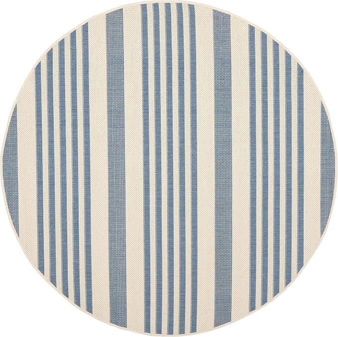 SAFAVIEH Courtyard Collection 4' Round Beige/Blue CY6062 Stripe Indoor/ - Image 4