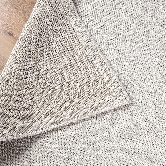 CAMILSON Indoor and Outdoor Runner Rug Off-White Herringbone Seagrass Boho - Image 8