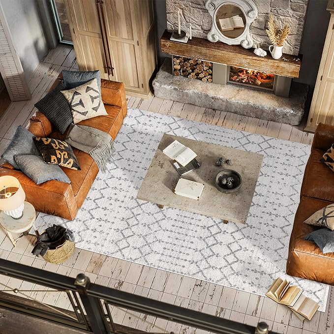 JONATHAN Y Boho Vintage Diamond Cream/Gray Indoor Area Rug 4X6 ft, Moroccan Hype - Image 5