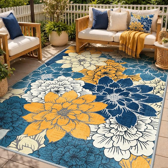 GENIMO Indoor Outdoor Area Rug 9'x12', Machine Washable Rugs by GENIMO