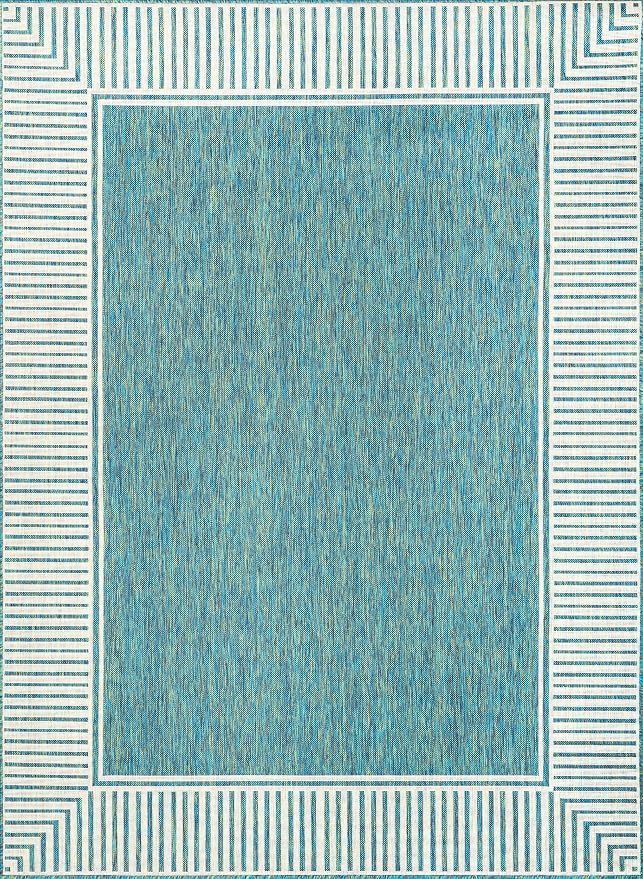 Nuloom Asha Teal/Ivory, Striped Border, Soft and Cozy, High Traffic, Easy Clean - Image 3
