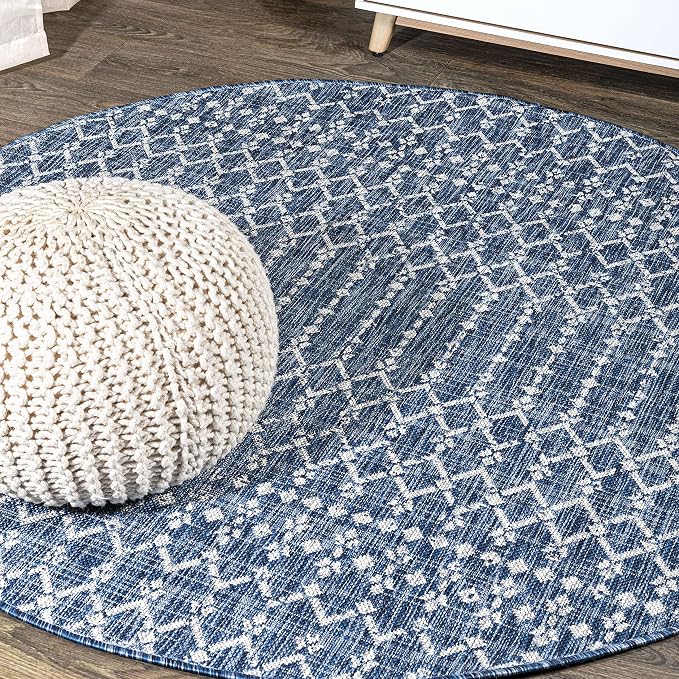 JONATHAN Y Moroccan Geometric Indoor Outdoor Round Area Rug 3 Ft Navy/Light Gray by JONATHANY