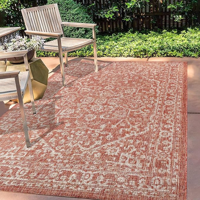 JONATHAN Y Boho Medallion Indoor Outdoor Area Rug 4X6 Red/Taupe, Malta Textured - Image 3