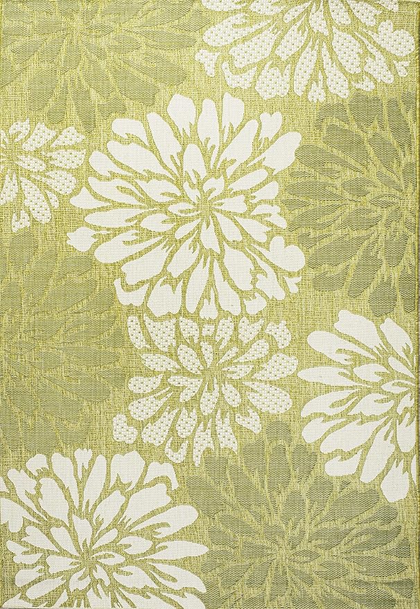 JONATHAN Y Floral Textured Weave Indoor Outdoor Area Rug 9X12 Green/Cream - Image 8