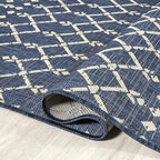JONATHAN Y Moroccan Geometric Indoor Outdoor Round Area Rug 3 Ft Navy/Beige - Image 3