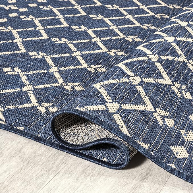 JONATHAN Y Moroccan Geometric Indoor Outdoor Runner Rug 2X10 Navy/Beige - Image 5
