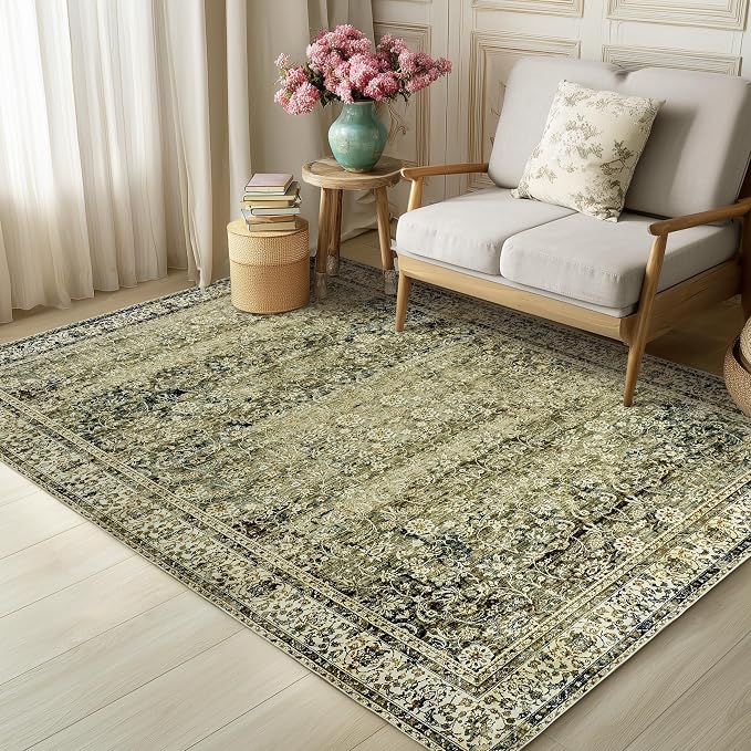BILEEHOME Olive and Tan Rug for Bedroom Neutral Boho Farmhouse Floral - Image 2