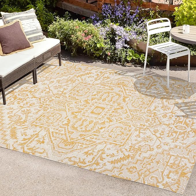 JONATHAN Y Boho Medallion Indoor Outdoor Area Rug 5X8 Cream/Yellow, Estrella - Image 4