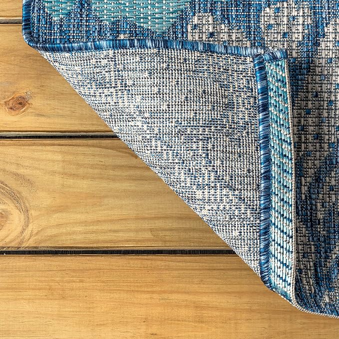 JONATHAN Y Floral Textured Weave Indoor Outdoor Area Rug 8X10 Navy/Aqua - Image 4