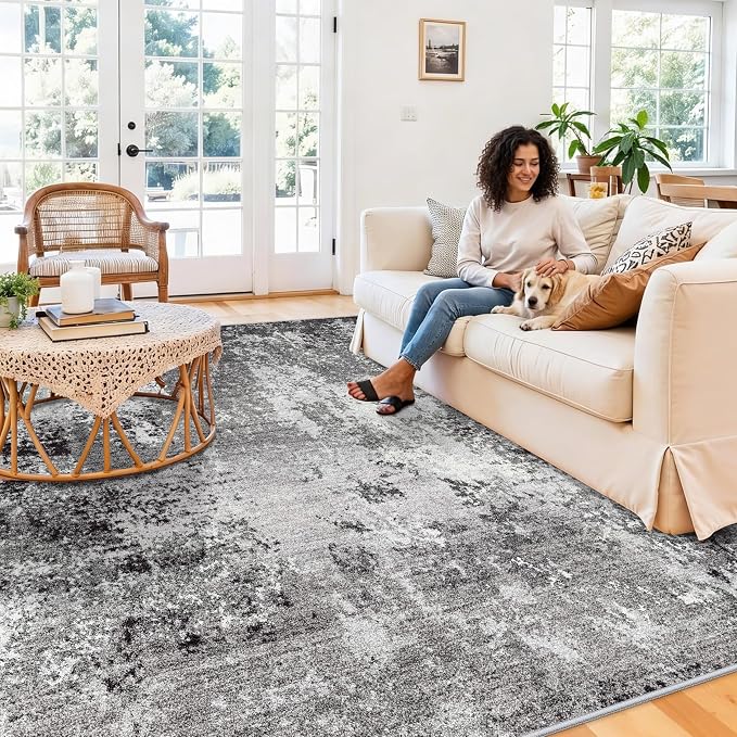 10x10 ft Square Living Room Rug – Washable Modern Abstract Area Rug - Image 3
