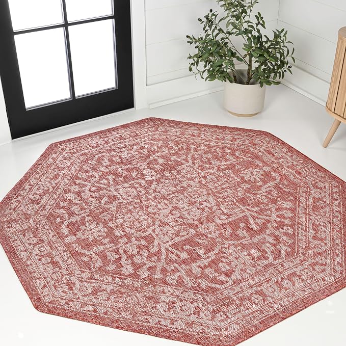 JONATHAN Y Boho Medallion Indoor Outdoor Octagon Area Rug 8 Ft Red/Taupe by JONATHANY